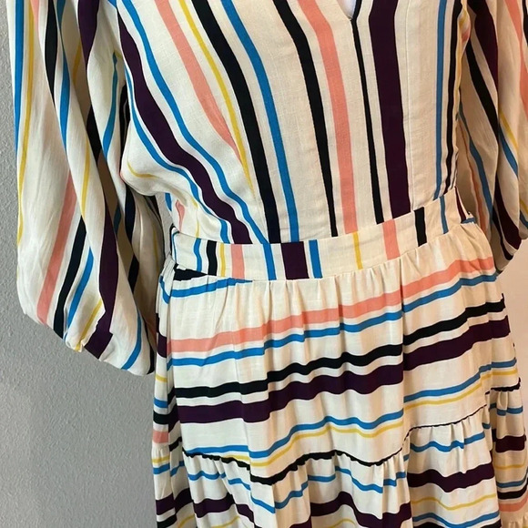 LOST + WANDER REVOLVE CORY Cream Blue STRIPED Boho MINI DRESS - Picture 2 of 16